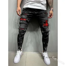 Men Slim-fit Ripped Male Jeans Painted Fashion Patch Beggar Pants Jumbo Mens Pencil Hip Hop Drop 124