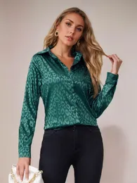 Spring Office Lady Tops Long Sleeve Leopard Jacquard Blouse Fashion Turn Down Collar Button Shirt Autumn Tops Elegant 19169 240315