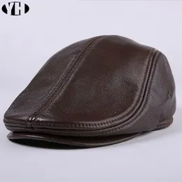 2019 Brand New Men's Real Genuine Leather hat baseball Cap brand Newsboy Beret Hat winter warm caps hats Cowhide cap T200104282J