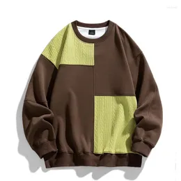 Мужские толстовины 2024 Осень/Зимняя тенденция контрастная вельветовая панель круглый свитер.