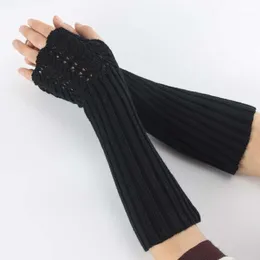 Перчатки с пятью пальцами, модные женские и мужские однотонные теплые длинные вязаные варежки без пальцев, осень-зима, весна, Warm12861