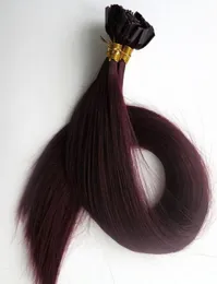 200G 200 STRANDS PRETNED Flat Cip Hair Extensions 18 20 22 24 cala 99 JRED WINE Brazylijskie Indian Remy Keratin Human Hair 5258406