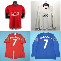 Top 08 09 맨체스터 호날두 레트로 저지 클래식 빈티지 Scholes Vidic Nani Fubballtrikots 2008 2009 Rooney Giggs Utd Maillot de Foot 6812ess