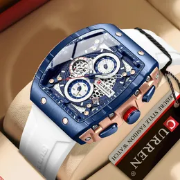 Curren Top Brand Mens Watches Luxury Square Quartz armbandsur Vattentät lysande kronograf Klocka för män Datumklocka 240311