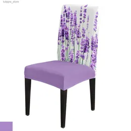 Capas de cadeira Lavanda Planta Flores Roxo Branco Capa de cadeira de jantar Spandex Stretch Seat Covers Home Office Decoração Desk Chair Case Set L240315