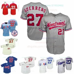 Montreal Expos-Trikot, Vladimir Guerrero Hall of Fame-Aufnäher 2000, blau, rot, Netzstoff, grau, weiß, Knöpfe, Fans, Nadelstreifen, Pullover, Weißstreifen