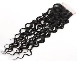 8A Water Wave Closure 44 Swiss Lace Closure 1Bundle Virgin Human Hair Brazilian Peruvian Malaysian Hide Hair Middle Three 4566668