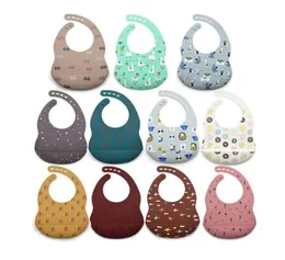 Silicone Bib Printed Animal Leaves Carton Bibs Waterproof Baby Feeding Aprons Adjustable Burp Cloths Maternal Infant Products 30pc2627449