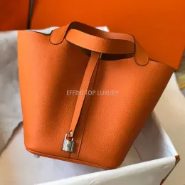 Todos os sacos feitos à mão sacos de balde designer bolsa 18cm 22cm effini genuíno togo couro cera thread bolsas com bloqueio carimbado