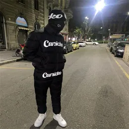 Carsicko svart jacka med kärlek smiley face logotyp tryckt varm casual sportkläder herr hip-hop gatajacka