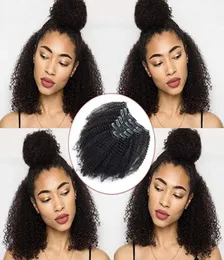 Brazilian remy clip in Afro Kinky Curly Double Weft Thick 17 clips Real human Hair for Black Women 7 Pieces 120g2461653