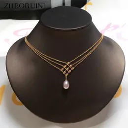 ZHBORUIN Ciondolo a catena con perline multistrato placcato oro 14K Collana di perle d'acqua dolce al 100% Squisita catena di gioielli con clavicola Donna 240305