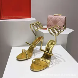 2024 Sommar Ny vattendiamantorm inslagna sandaler Kvinnor Middle Thick Style Roman High Heel Strap Shoes