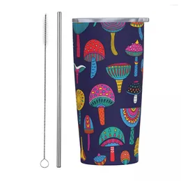 Tumblers Mushrooms 20 Oz Tumbler Ethnic Boho Vacuum Insulated Travel Thermal Cup With Lid And Straw Stainless Steel Office Home Mugs Fits