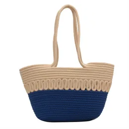 Shoulder Bag Hollow Cotton Woven New Summer Large Capacity French Straw Woven Seaside Holiday Beach Bag for Women