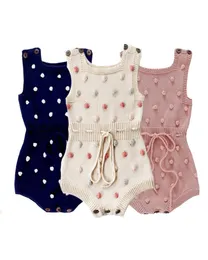 Pagliaccetti per neonato in maglia 3 punti stampati senza maniche in lana tinta unita tuta in vita fascia elastica per bambini tutine per ragazze abiti vestiti 023877000