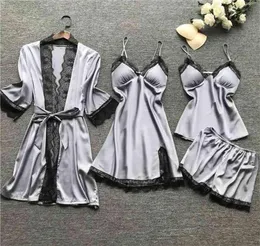 Qweek Pajamas for Woman Home Cloths Silk Sexy Lace Pajamas Satin Sleepwear Pijama Momewear Summer مع منصات الصدر 2108306577298