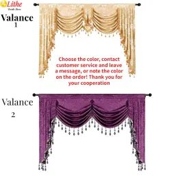 Cortinas de luxo valance cortinas para sala estar hall quarto porta janelas decoração swag cachoeira com borla contas franja guarnição