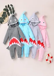 Neugeborenen Baby Jungen Mädchen Langarm Tier Shark Kapuzen Strampler Overall kinder kleidung mädchen jungen ropa bebe Q11119732494