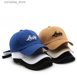 Bollmössor Lyckliga broderier Snapback Casual Baseball Cap Solid Color Simple Dad Hat Unisex Sun Hats For Women Meny240315