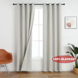 Cortinas 100% blackout de cor sólida, cortinas blackout brancas com isolamento térmico para quarto e sala de estar
