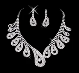 Damen-Braut-Hochzeitsschmuck-Sets, Festzug, Strass, wunderschöne funkelnde silberne Halskette, Ohrringe für Party, Braut-Accessoires3543738