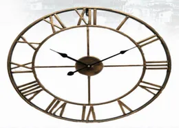 ノルディックローマ数字金属壁時計レトロホローアイアンラウンドアートブラックゴールド大アウトドアガーデンクロックホームデコレーション4047cm Y7075345
