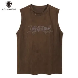 Vintage Erkek Y2K Yelek Mektubu Yıkanmış Tank Topları Yaz High Street Punk Stil Yelek Hip Hop Unisex Sleeless T-Shirts Street Giyim 240313