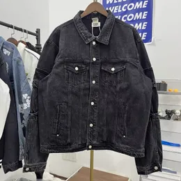 Streetwear Jacket Heavyweight Washed Black Denim Coats Men