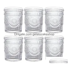 Wine Glasses Nordic Vintage Glass Cup Sun Flower Embossed Milk Coffee Cold Drink Transparent Water Cups Drop Delivery Home Garden Ki Dh7Qm