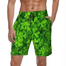 Mäns shorts St Patricks Day Gym Summer Four Leaf Clover Classic Beach Short Pants Mannes Running Surf Quick Dry Pattern Trunks