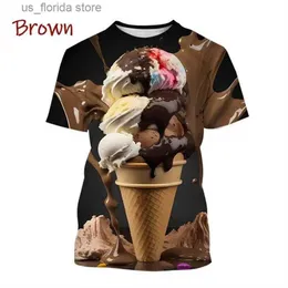 Men's T-Shirts Summer Hot Food Cone Ice 3D Print T Shirts Cake Ice Fashion Personality Unisex Short Slve Round Neck T-Shirt Ts Y240315