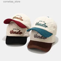 Berretti da baseball Moda Autunno Inverno Berretto da baseball in velluto a coste per uomo Donna Vintage WONDER Lettera Ricamo Mantieni caldo Cappello Snapback Hip Hop GorrasY240315