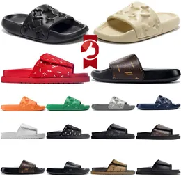 Designer chinelos Waterfront em relevo Mule Borracha Slide Beach Sandálias Homens Mulheres Branco Laranja Preto Verde Azeitona Sapatos de Verão Sapatilhas Luxo Flat Leather Slipper