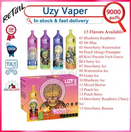 Varejo UZY VAPER 9000 Puffs E Cigarros Descartáveis 850mAh Bateria Recarregável 18ml Pod Mesh Bobina 9k Puffs Vape Pen