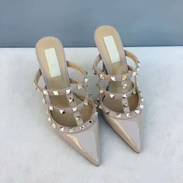 Luxury Designer Studded Pointy Heels Premium Patent Leather Women Stiletto Sandals Fashion Casual Party Wedding Shoes With Box Available As Gift 6cm 8cm 10cm