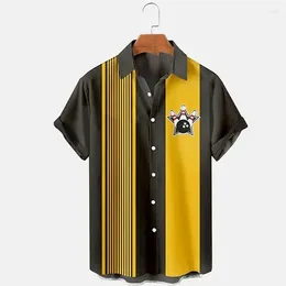 Camisas casuais masculinas moda fronteira verão havaiano praia camisa bola de boliche 3d vintage listra padrão manga curta férias topo