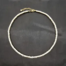 Collana di perle d'acqua dolce bianche da 4 mm Collana con catena regolabile in oro 14 carati Perle con perline Squisito girocollo Collier Perles Perlas Donna 240305