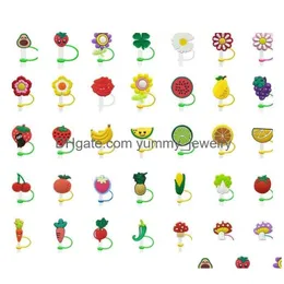 Beber Sts 63 Cores Fruta Flor Floral Cactus Sile St Toppers Acessórios Er Charms Reutilizável Splash Proof Dust Plug Decorativo 8mm Ot7Ky