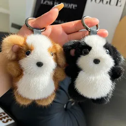 Söt riktig äkta Mink Fur Dog Puppy Bag Charm Key Chain Keyring Phone Purse Handbag Pendant Gift