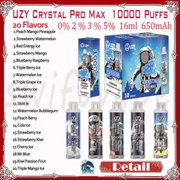 Vendita al dettaglio UZY Crystal Pro Max 10000 Puff monouso E sigaretta 650mAh Batteria ricaricabile 20 sapori 16ml 0% 2% 3% 5% 10k Puffs Vapes Pen