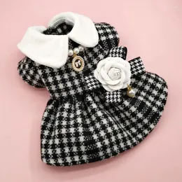 Dog Apparel Autumn Winter Pet Accessories Fancy Dress Clothes Jacket Puppy Yorkshire Coat For Small Sweater Camellia Lattice