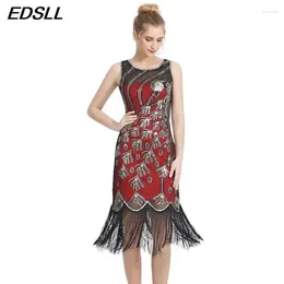 Palco desgaste feminino 1920s vintage lantejoulas vestido banquete festa para mulheres elegante sem mangas lantejoulas borla saia longa