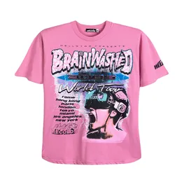 Мужская футболка Hellstar Men Plus Tees Rapper Wash Heavy Craft Унисекс с коротким рукавом Дизайнерские футболки Топы High Street Ретро Женская футболка размер S-XL Розовый