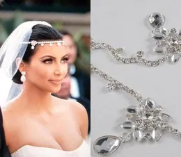 Sprzedaj Kim Kardashia prawdziwe obrazy Rhinestone Piękny Lśniący Kryształ Ślub Ślubna Weddna Włosy Fryzura