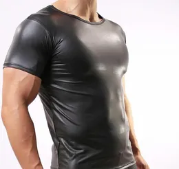 Майки мужские сексуальные футболки из искусственной кожи Мужская мода мужские черные нейлоновые футболки облегающие забавные танцевальная одежда для геев корсет Clothing3129930