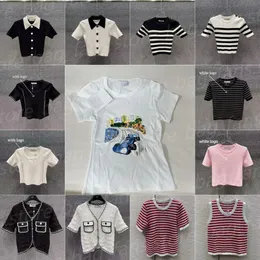 Fashion Designer Knitted Shirts Women's Summer Short Sleeve Top with Stripe Fitted Short Tees 26382 26379 26616