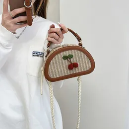 HBP Summer Straw Bag Cute Little Cherry Shoulder Crossbody Ethnic Wind Half Round Saddle Beach Holiday Woman Bags