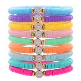 9st Preppy Armband Set Heishi Surfer Stretch Clay Beads Armband Stapble Bohemian Disc Charms Y2K Kidcore Eesthetic Summer Beach Jewelry for Women Girls Gift