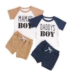 Clothing Sets Baby Boys Clothes Set Letter Print Short Sleeve Oneck Tshirt Solid Color Drawstring Shorts4758402